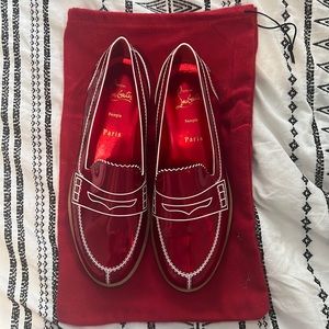 Christian Louboutin Women's Red Mocalaureat Leather Loafers